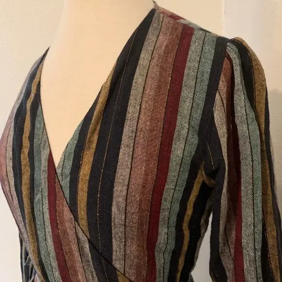 Rails Lola Metallic Lurex Wrap Dress Varadero Stripe Small - Picture 2 of 6